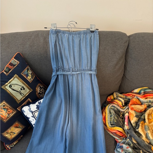 F21 Wide Leg Chambray Strapless Jumpsuit - Picture 4 of 5